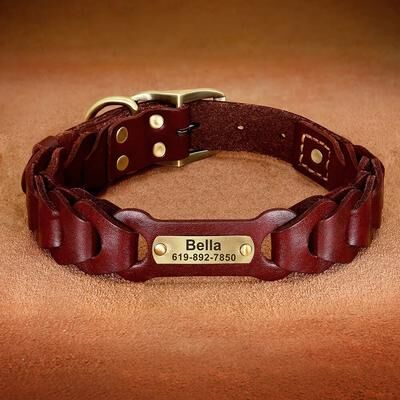 Happy Pet Pantry Custom Genuine Leather Dog Collar   Personalized Pet ID Collar For Medium & Large Dogs XL 1