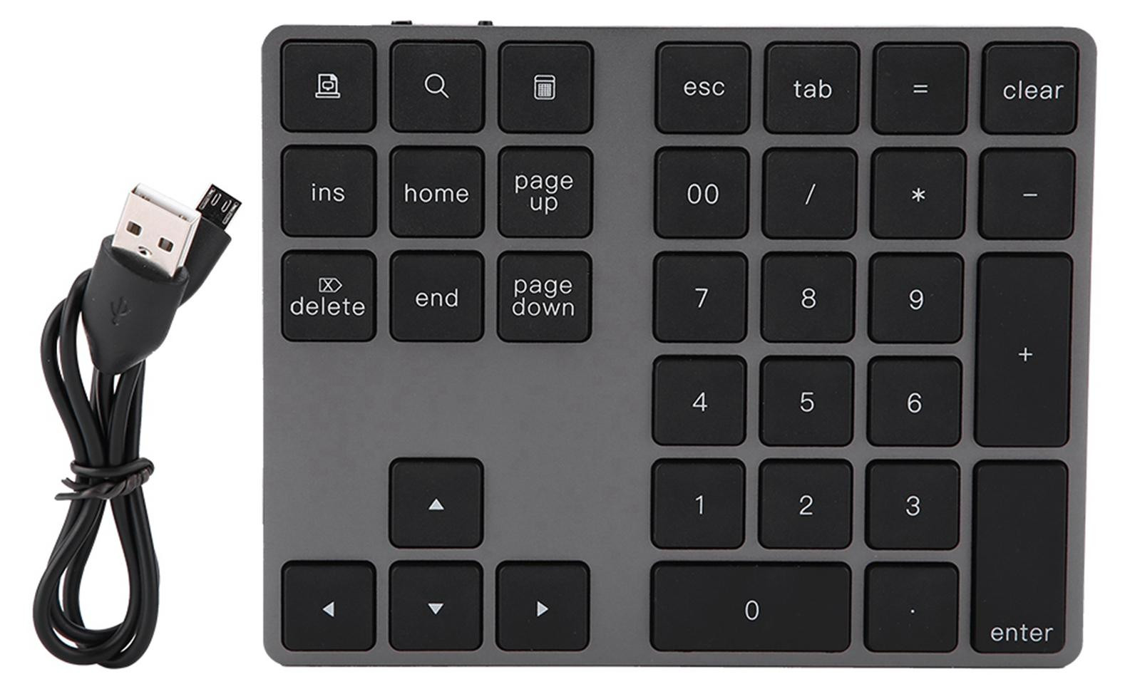 Gistuch draadloos toetsenbord met numeriek toetsenblok voor gaming, zwart en wit, 34 toetsen