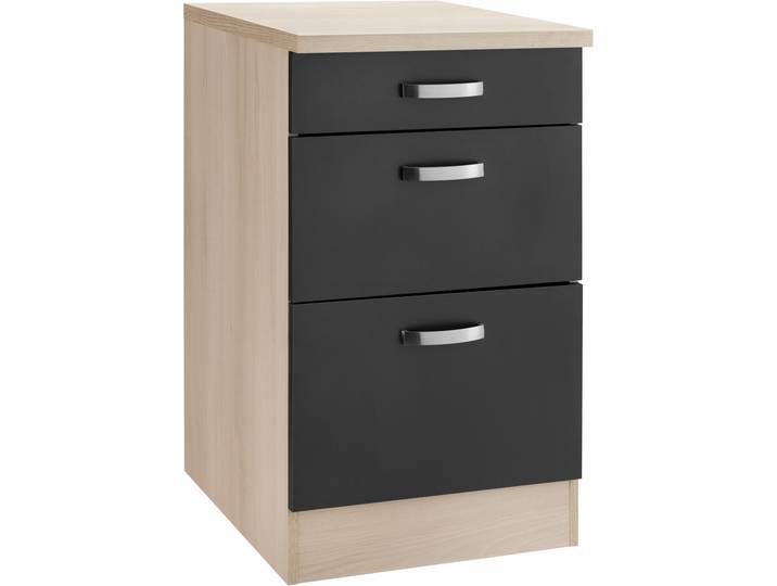 Unterschrank, Holzwerkstoff, Grau (Anthrazit), 50×84,8×60 cm, 3 Schubladen, OPTIFIT Faro