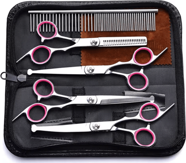 Inspire Picks 5 in 1 Professional Pet Grooming Scissors Set Stainless Steel Dog & Cat Hair Trimming Kit pink