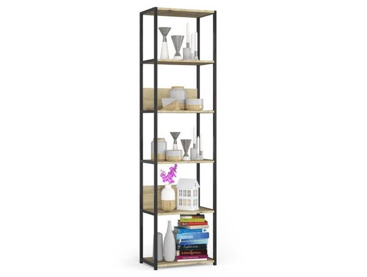 Étagère murale industrielle sur pied AKORD Noire 50 cm façade Chêne Artisan 6 étagères 50x32x192 cm