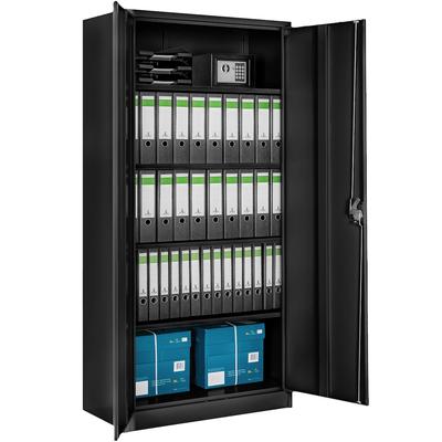 tectake Blain Standfester Aktenschrank pulverbeschichtet Sicherheitsschloss schwarz 180x80x40cm