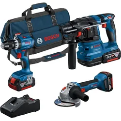 Bosch Professional 18V System Akku-Combo Kit: GSB 18V-45 + GBH 18V-22 + GWS 18V-8 (inkl. 3x GBA 4.0A