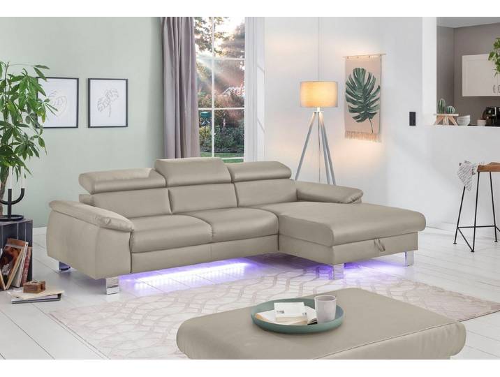 COTTA Ecksofa Komaris L-Form,B:244cm, inkl. Kopfteilverstellung, Wellenunterfederung, optional mit Schlaffunktion und Bettkasten, plus opt. LED Beleuchtung