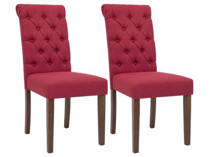 CLP Esszimmerstühle 2er Set gepolstert mit Lehne Lisburn, Küchenstühle mit bodenschonenden Stuhlbeinen aus Kautschukholz - Farbe: rot, Material: Stoff