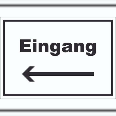 HB-Druck Eingang Aufkleber mit Text und Richtungspfeil links Zugang Eintritt waagerecht A6 (105x148mm)