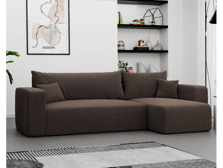 Idohome - PIANO L Ecksofa mit Schlaffunktion und Bettkasten 248x145 cm, Universal, L-Form - Farbe: Braun Poso 06