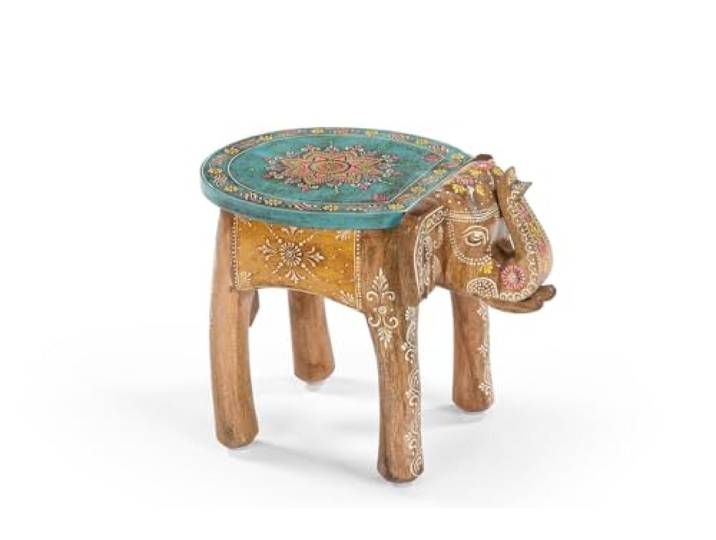 iAnanas vormontiert einsatzbereit Orientalischer Beistelltisch Indische Deko Möbel, Massivholz, Handarbeit – Bunter Elefant Tisch im Boho & Vintage Stil (47x37x35)