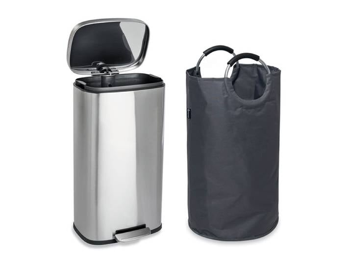 Lot poubelle de cuisine en inox 30 L et grand panier de tri 72 L Mathon