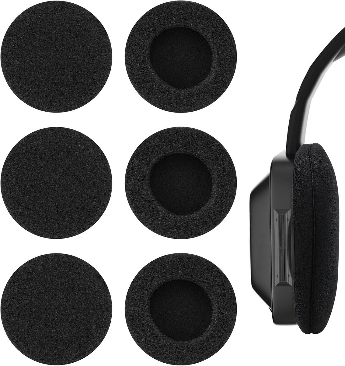 Set van 6 zwarte vervangende oorkussens van schuimrubber voor hoofdtelefoons, 55 mm
