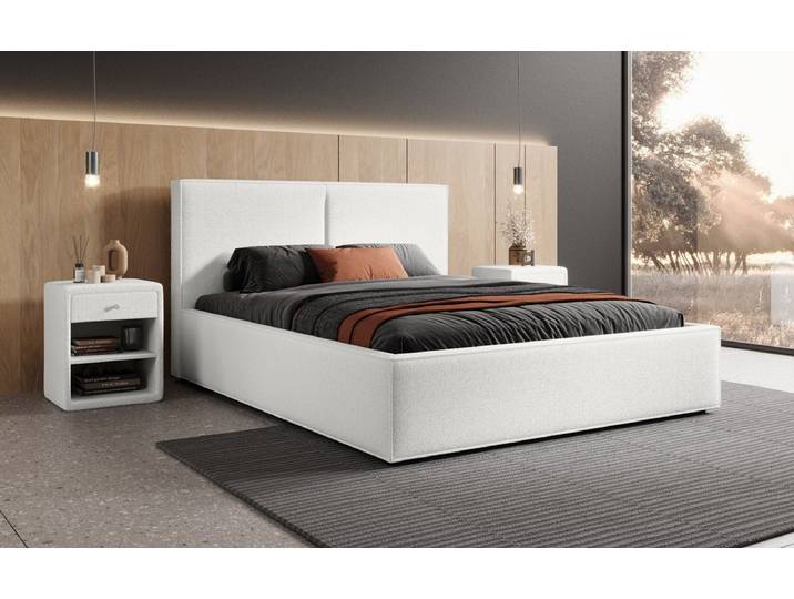 Designer Polsterbett Elara in Bouclé mit Stauraum - 160x200 - Grau - Luxusbetten24
