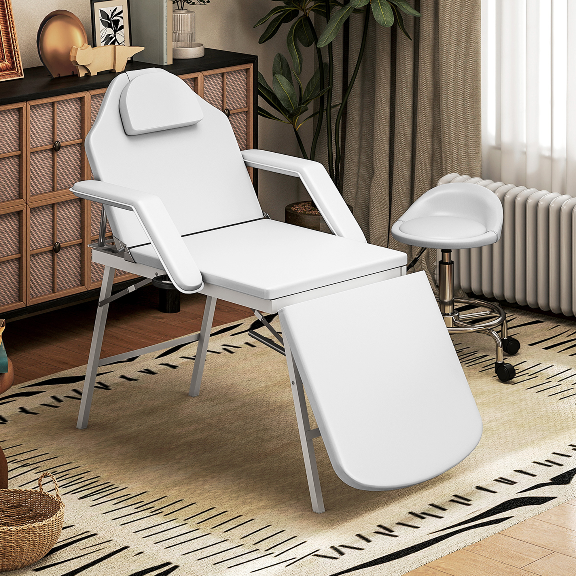 Homcom Lettino per Massaggio Portatile, Lettino per Massaggio Pieghevole con Rivestimento in Pelle Sintetica, Imbottitura in Schiuma, Telaio in Acciaio, Bianco   Aosom Italy