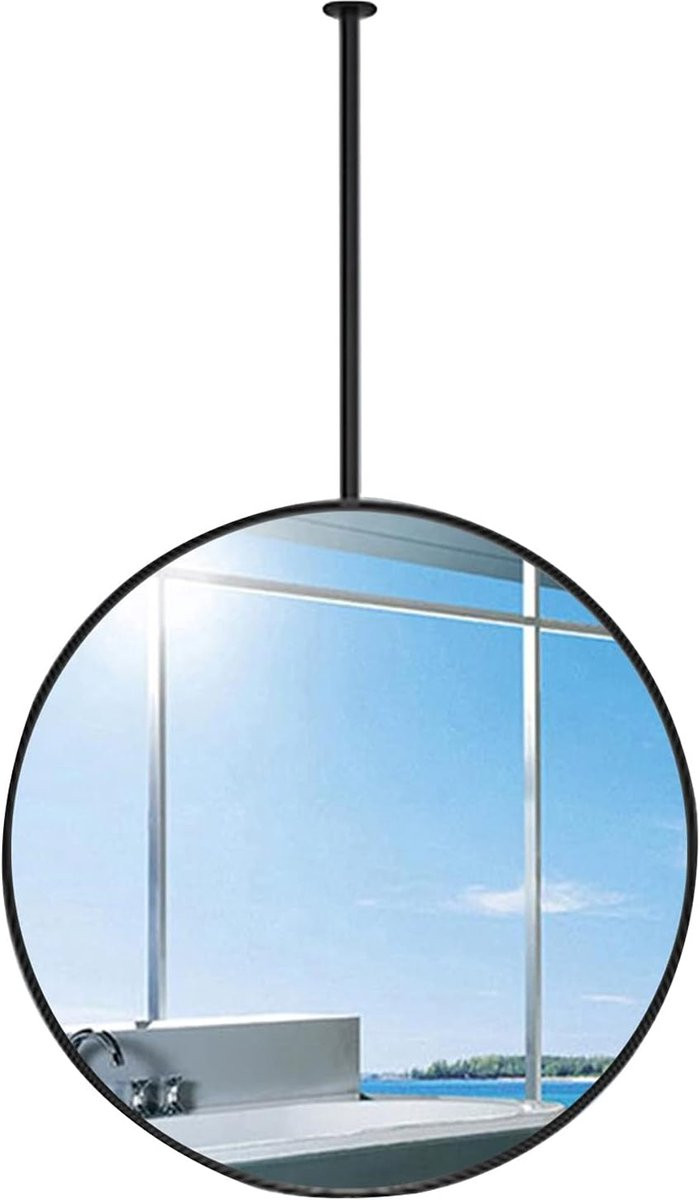 Ronde hangende plafondspiegel met verstelbare arm in het zwart voor badkamer decoratie