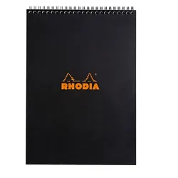 Rhodia 5x Spiralblock Rhodia Notepad A4, 80 Blatt kariert 80g - Schwarz 185009C