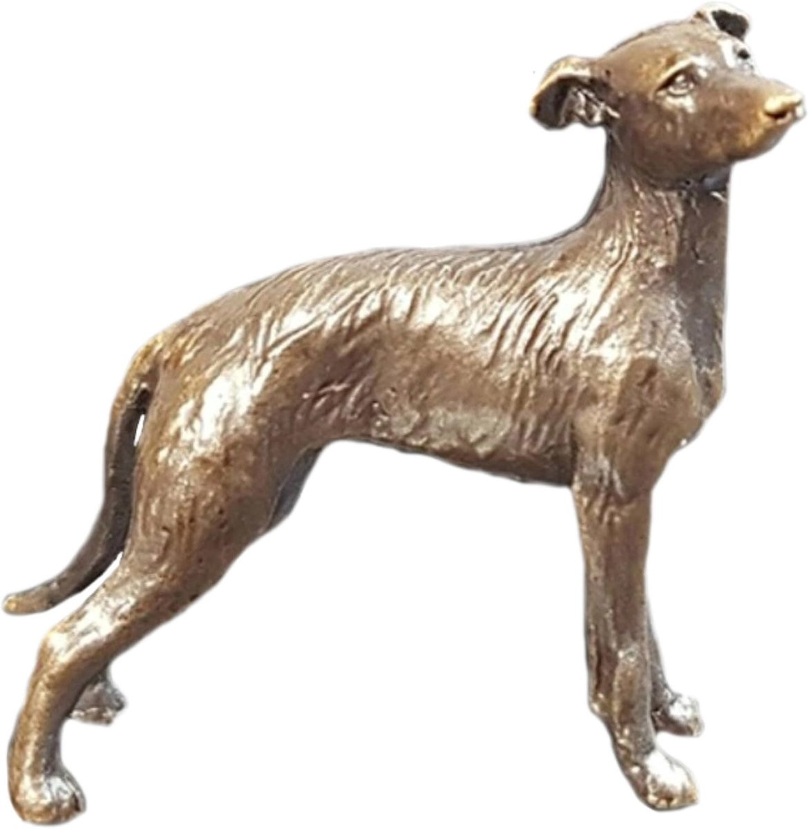 Handgemaakt bronzen Lurcher hond miniatuur beeldje, bronskleurig, Hoogte: 3 cm