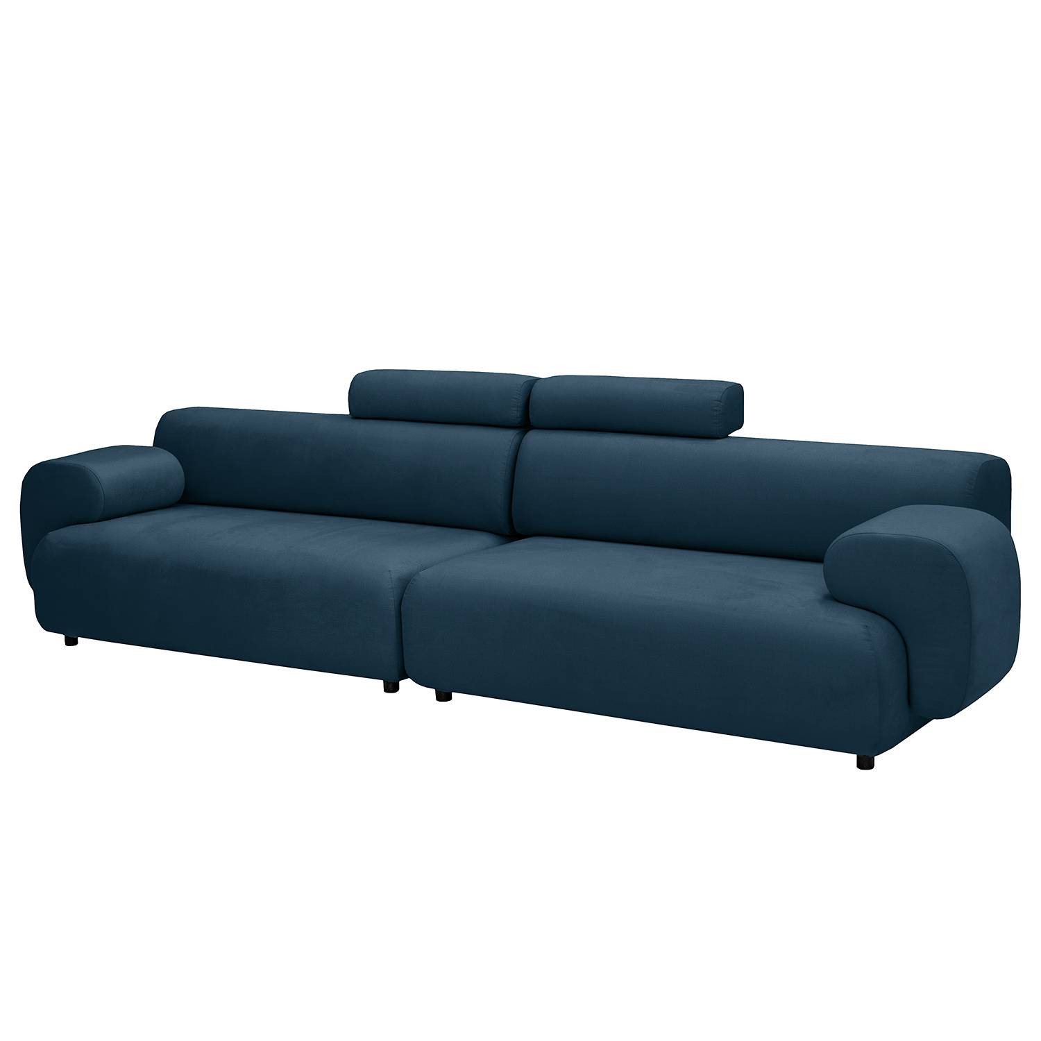 home24 Imbert XXL-bank Faria, blauw microvezel, modern, B: 354 cm, D: 74 cm, H: 106 cm