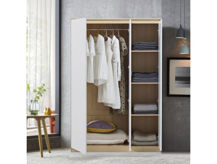 Kleiderschrank ’Bastheim’ mit 3 Türen, 1 Stange, 4 Fächern Eichenoptik / Weiß