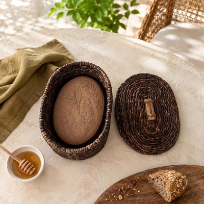 Eangee Home Design Bread Warmer Oval Parsley, Sage, Rosemary and Thyme Lidded Brown