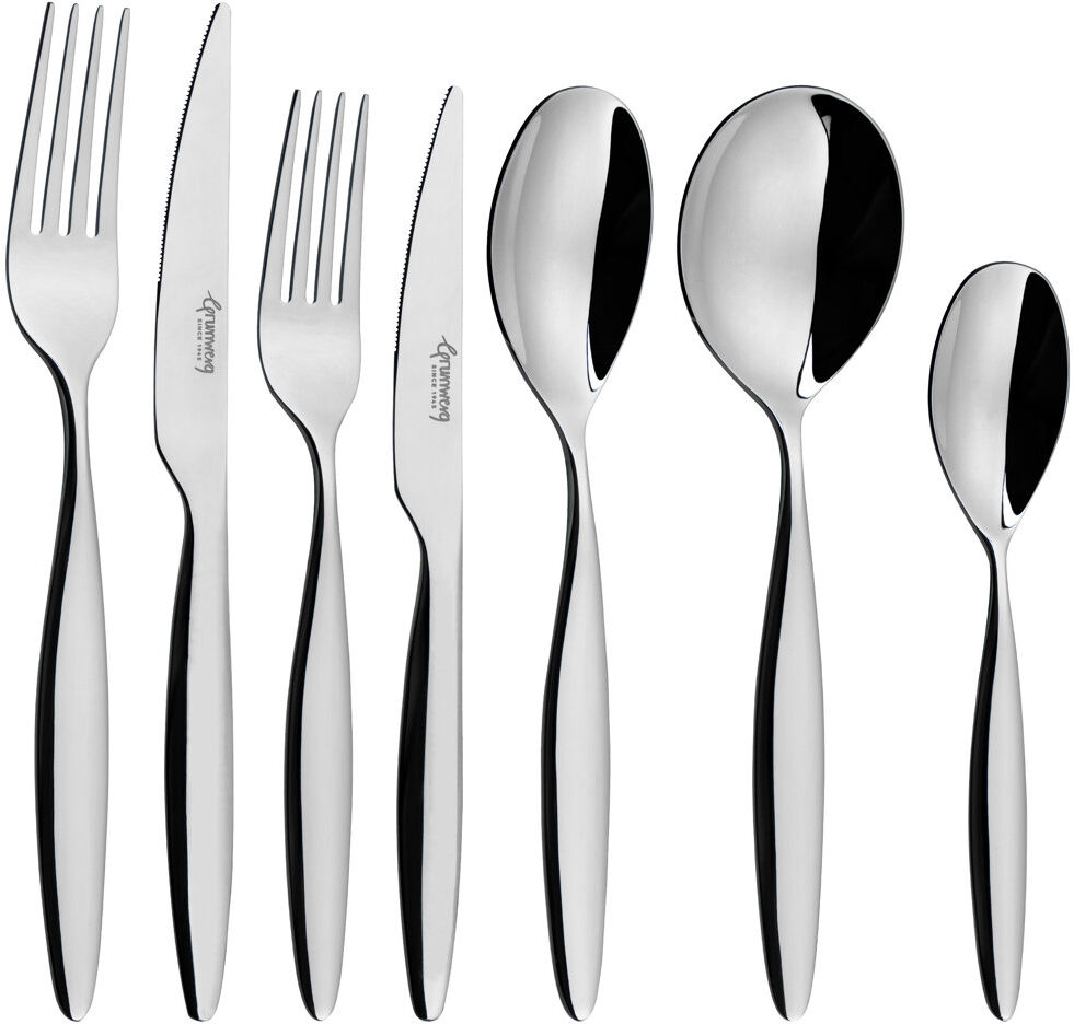Grunwerg Rivers Collection 84 Piece Stainless Steel Cutlery Set , Service for 12, Loxely Silver 84