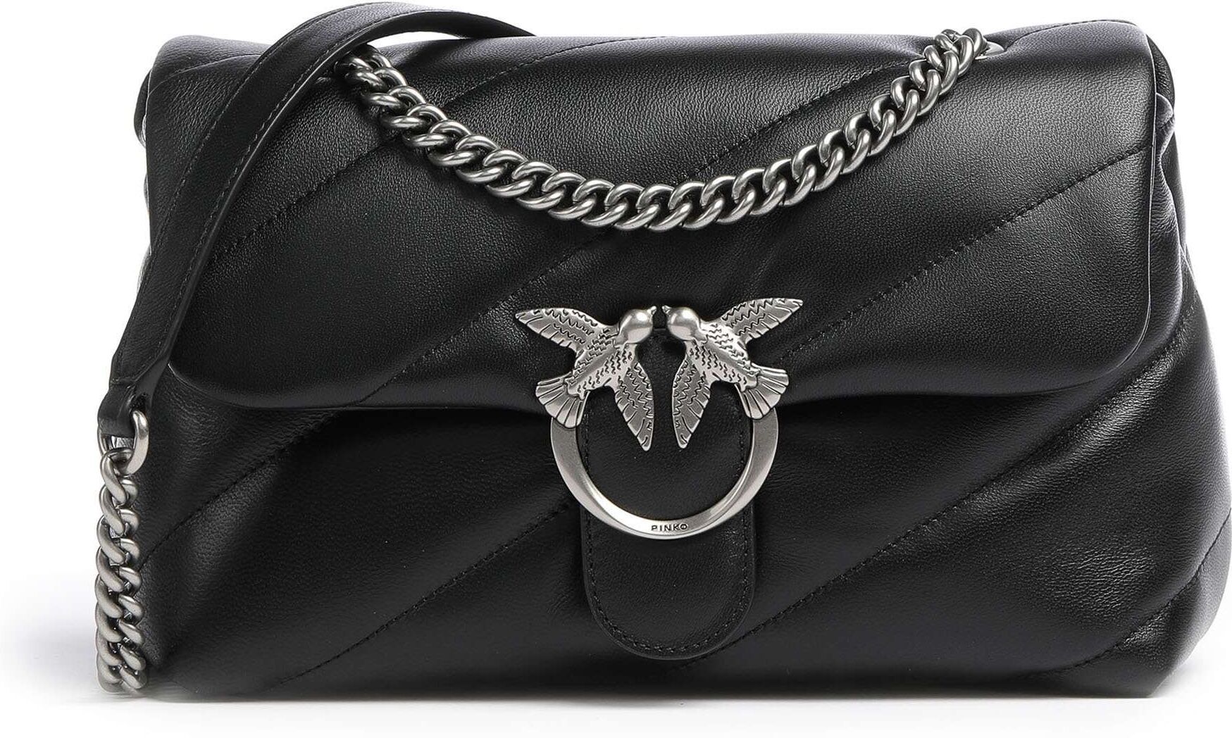 Pinko Love Puff Classic Schultertasche aus Leder, schwarz