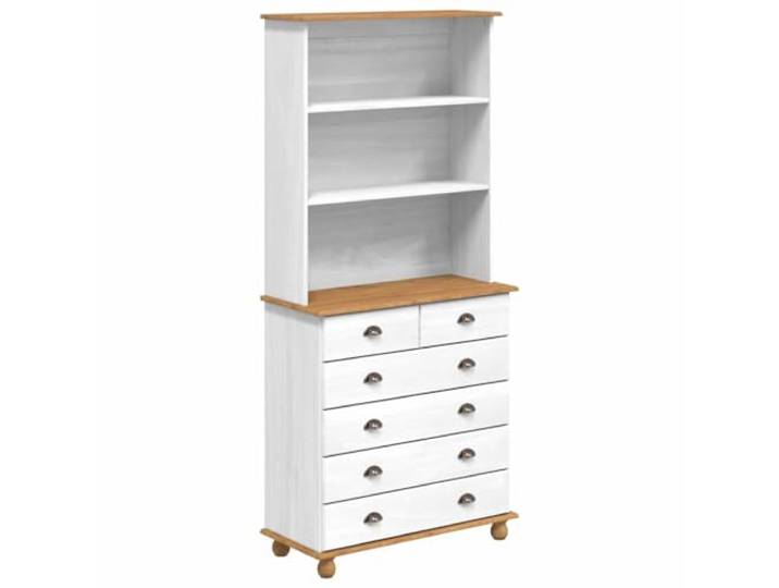 HKTMGDNG Hutch Buffet Schrank 2-teilig Kiefer Weiß 91x40x200,5cm Zweiteilige Vitrine mit sechs Schubladen für geordnete Aufbewahrung von Geschirr und Dekoration im Esszimmer.