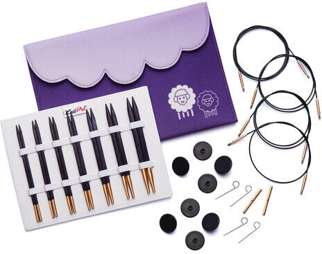 KnitPro Rundstricknadel-Set "Cubics ", quadratisch, Birkenholz, Stärken: 4–8