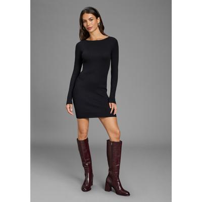 Strickkleid AJC, Damen, Gr. 32, N-Gr, schwarz, Rippstrick, Obermaterial: 70% Viskose, 30% Polyamid, clean, unifarben, figurbetont mini, U-Boot-Ausschnitt, Kleider Strickkleid, figurbetont, aus hochwertigem Rippstrick
