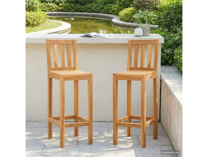 ELORAN®Tabouret de bar - 2 pcs - Naturel - Bois de teck massif - Chaise de terrasse Moderne_00298536