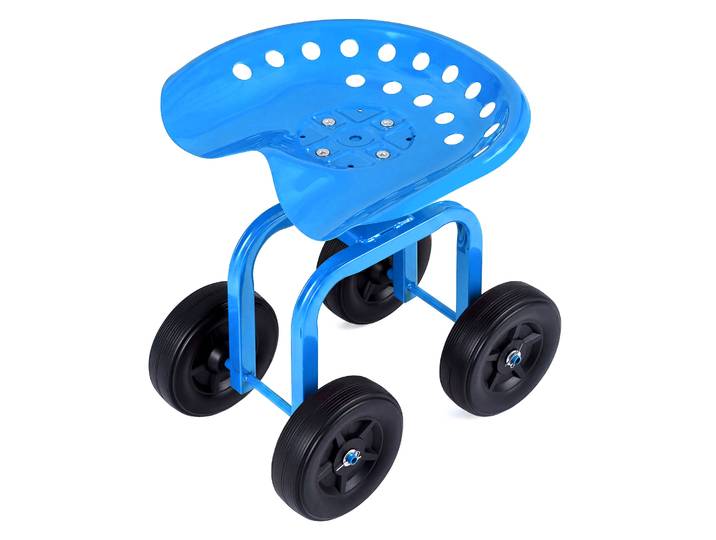 Tuinwagen op Wielen Rijdende Werkstoel met 360° Draaibare Zitting en in Hoogte Verstelbaar Blauw