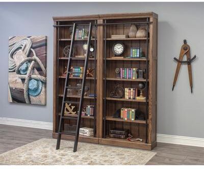 Martin Furniture "Avondale 8' Tall Bookcase Wall With Ladder, Storage Organizer, Display Shelf for Office, Brown - 80""W x 94""H x 15""D"
