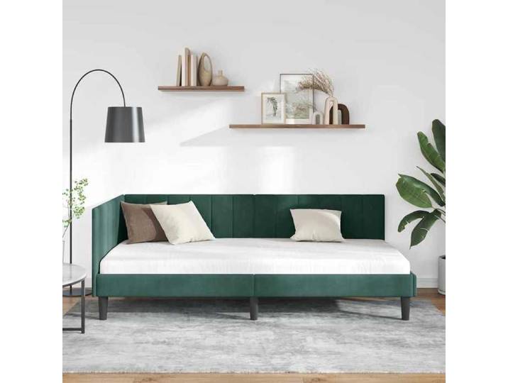 BEAU Cadre de lit d'angle - SARAZYJ - Design en L - Lit de repos - Lit de jour - Vert foncé 90cm x 190cm Velours - 24237