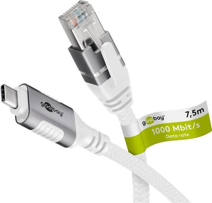 Goobay 74179 Ethernet-kabel USB-C naar RJ45, 7,5 meter, wit