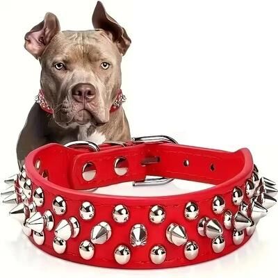 Uplift Treasures Adjustable PU Leather Spike Pet Collar red xl