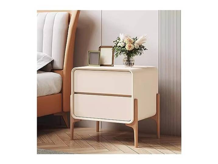 YANG11FAN Vielseitig Minimalistischer Schlafzimmer-Nachttisch kleine Schrank mit Doppelschubladen(Weiß,Groß)