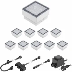 ledscom.de LED Pflaster-Stein Gorgon Boden-Einbauleuchte für außen, 10x10cm, 12V, warm-weiß 10er Set