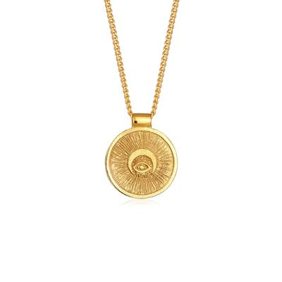 Kette mit Anhänger HAZE & GLORY "Halskette Münze Evil Eye - Sun 925 Silber" Gr. 45, gold, Halsketten, Damen, 45, Silber 925 (Sterlingsilber)