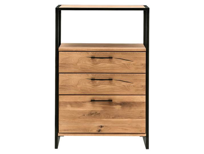 Linea Natura Kommode, Eiche, Metall, Wildeiche, massiv, Hartholz, 2 Schublade(n) Schubladen, 80x108x39 cm, Typenauswahl, Beimöbel erhältlich, Holzmöbel, Kleinmöbel Holz, Holzkommoden
