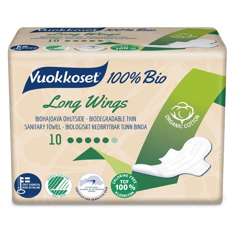 Vuokkoset 100 % BIO, Damenbinden mit Flügeln lang, 10 Stk. - VUK5857 (10x) (VUK5857)