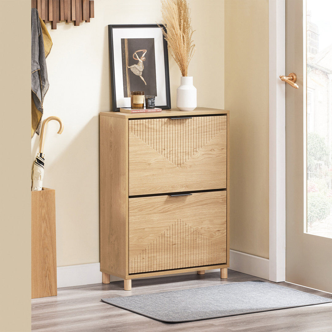 Brayden Studio 8 Pair Flip Down Shoe Storage Natural Wood 8
