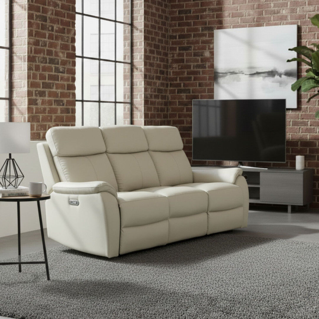 Latitude Run Windsor Powerglide Power Recliner Real Leather Sofa With USB Charging Pearl Gray 2