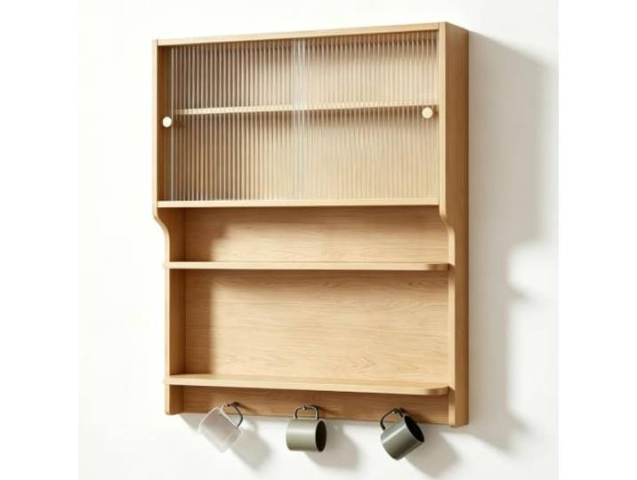 WNGJZZYC Küchen‑Wandschrank Mit Glas‑Schiebetüren Küchen‑Organizer Mit Offenen Regalen Und Haken, Für Kaffee‑Station, Kaffee‑Bar‑Aufbewahrung(Beige,100x20x85cm/40x8x34in)