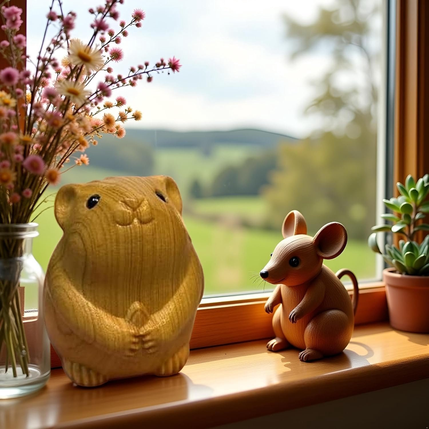 Houten Muis Decoratie - Retro Mini Beeldje voor Huis & Kantoor