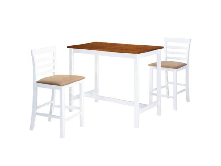KFPOERTFGD Bartisch mit 2 Stühlen, Holz-Set Braun Weiß, 3-TLG Massivholz-Gestell, Gepolsterte Sitzfläche, Für Zuhause & Bar