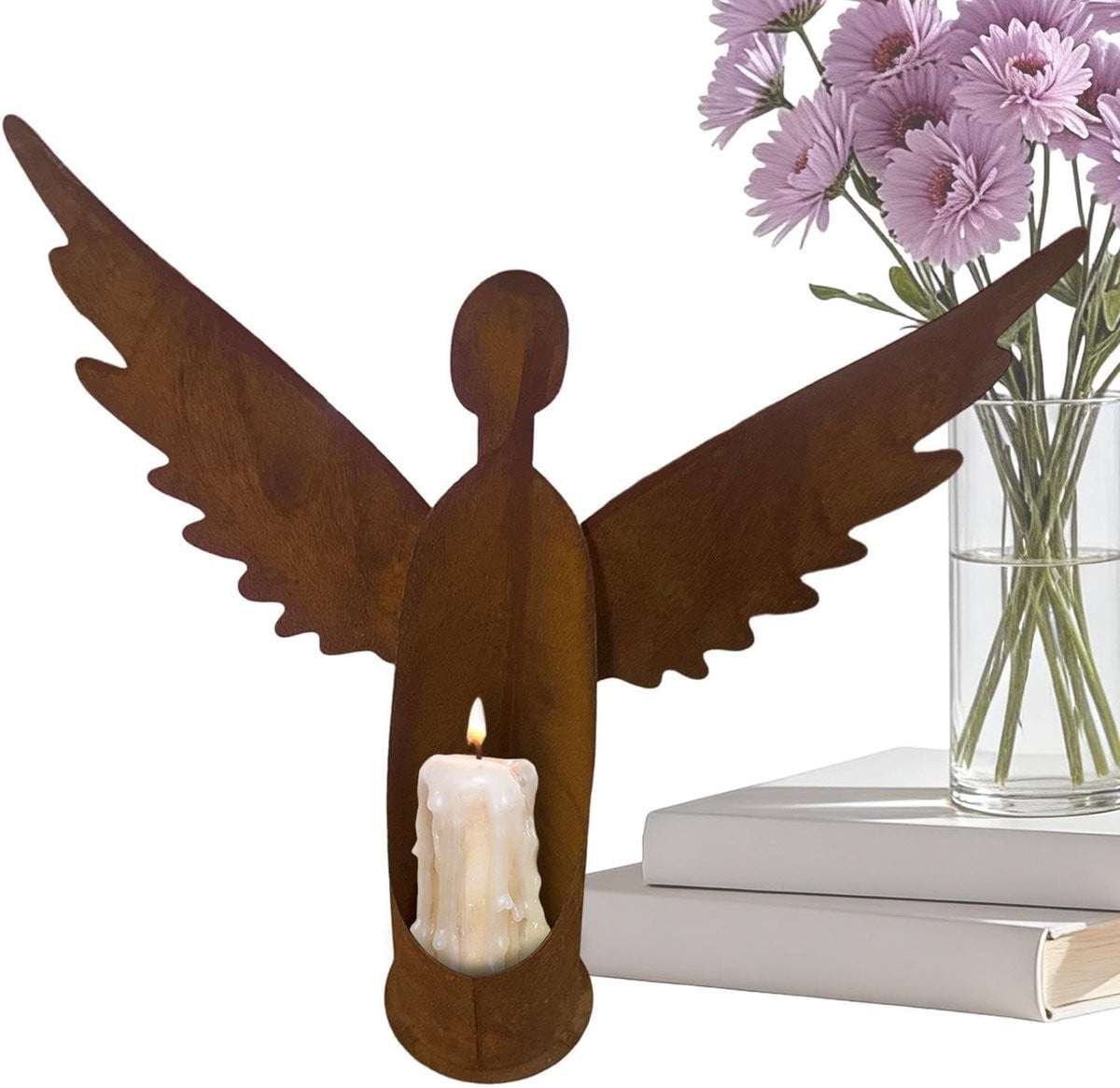 Kandelaar Engel - Metalen sculptuur voor sfeervolle decoratie - Hoogte: 30,5 cm