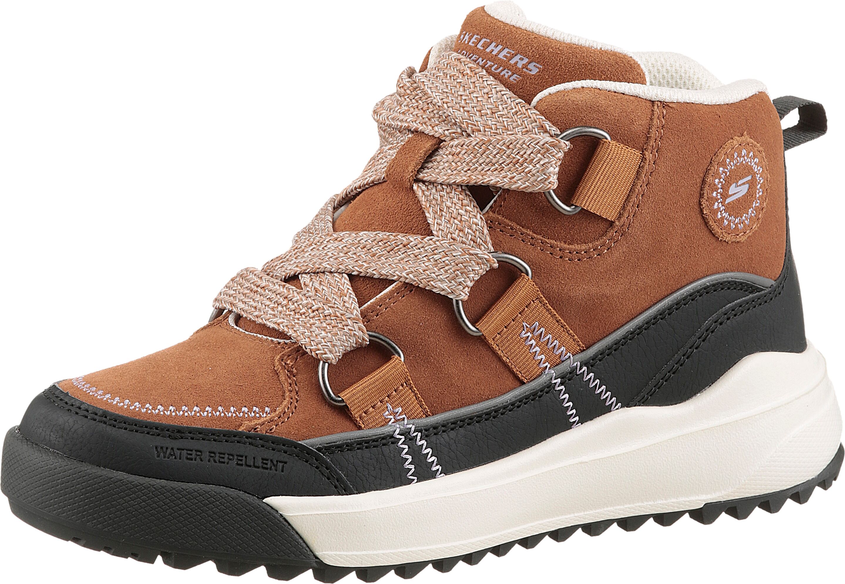 Schnürboots SKECHERS "YANA", Damen, Gr. 35, Textil, schwarz (braun, schwarz), Veloursleder, kontrastfarbene Details, Schuhe Schnürboots, High Top Sneaker, Schnürschuh mit auffälliger Schnürung braun, schwarz 35, Textil