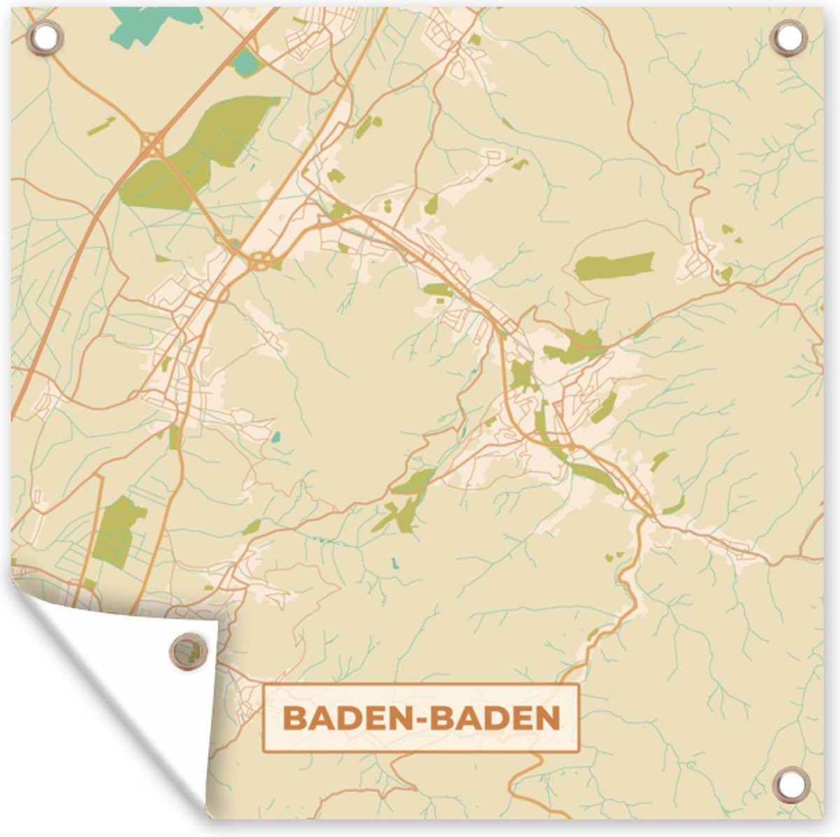 GreatGardenPosters Tuinposter Plattegrond Baden-Baden Vintage Stadskaart Tuindoek 50x50 cm