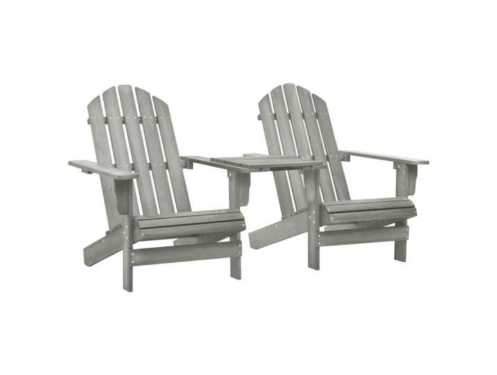 Gris Chaises de jardin Adirondack avec table bois de sapin gris - Siège de balcon LV61597