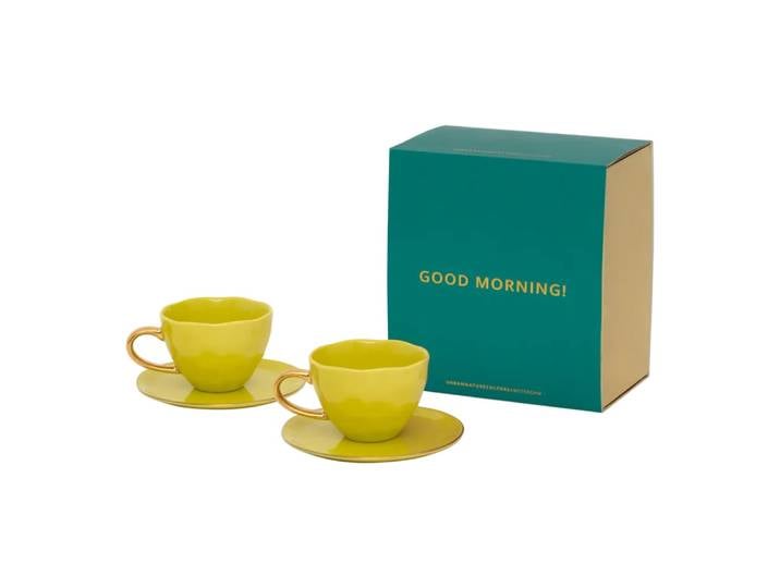 Tasse cappuccino/thé et assiette en céramique verte