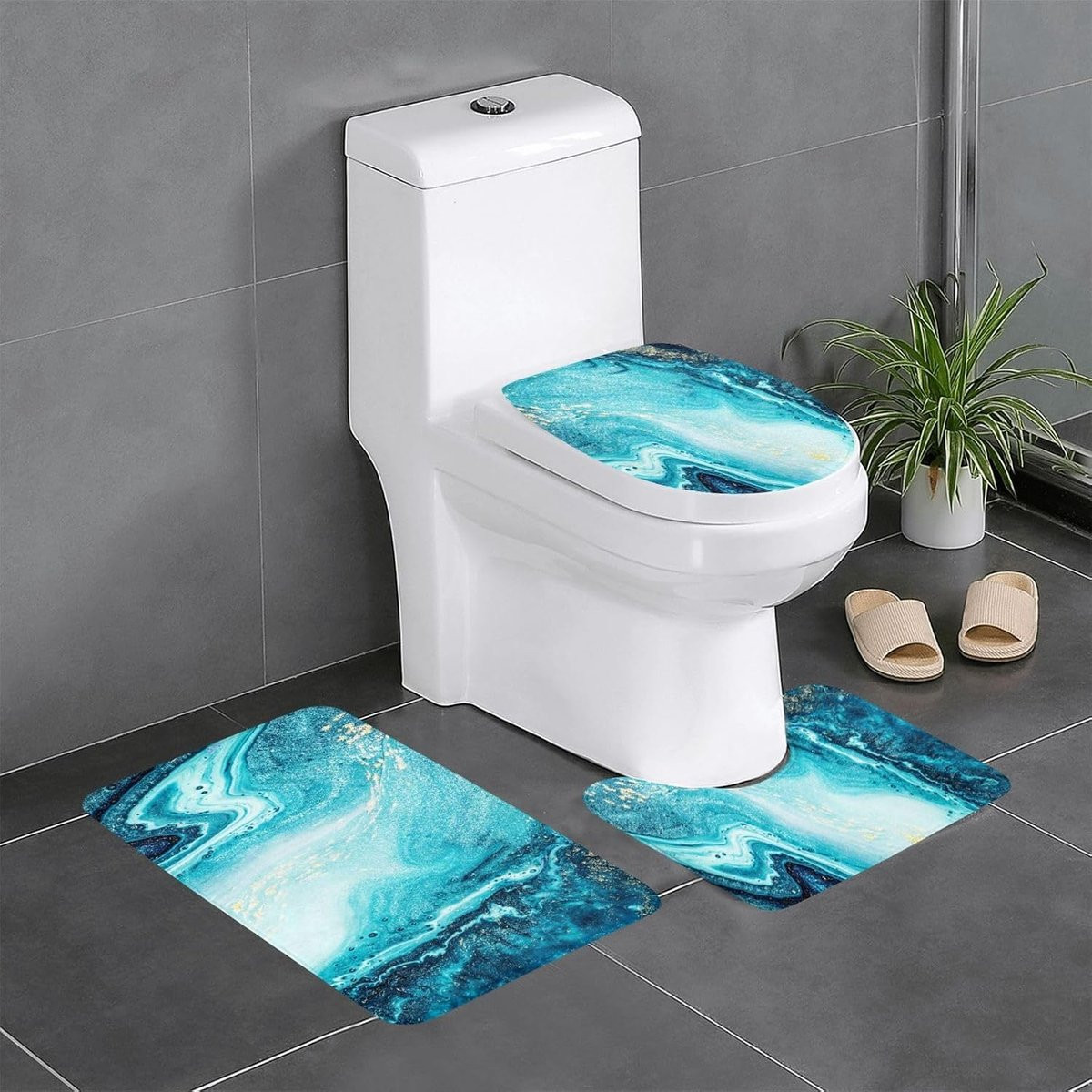 Badmat Set van 3 stuks in Goud Turquoise Marmer voor jouw badkamer