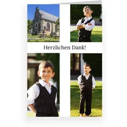 Dankeskarte Kommunion: Bilderkreuz mit Fotos in Weiß